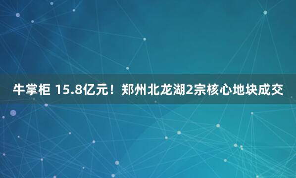 牛掌柜 15.8亿元！郑州北龙湖2宗核心地块成交